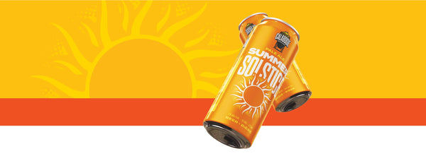 Two Calabogie Summer Solstice Tall Cans on Yellow Colour Background